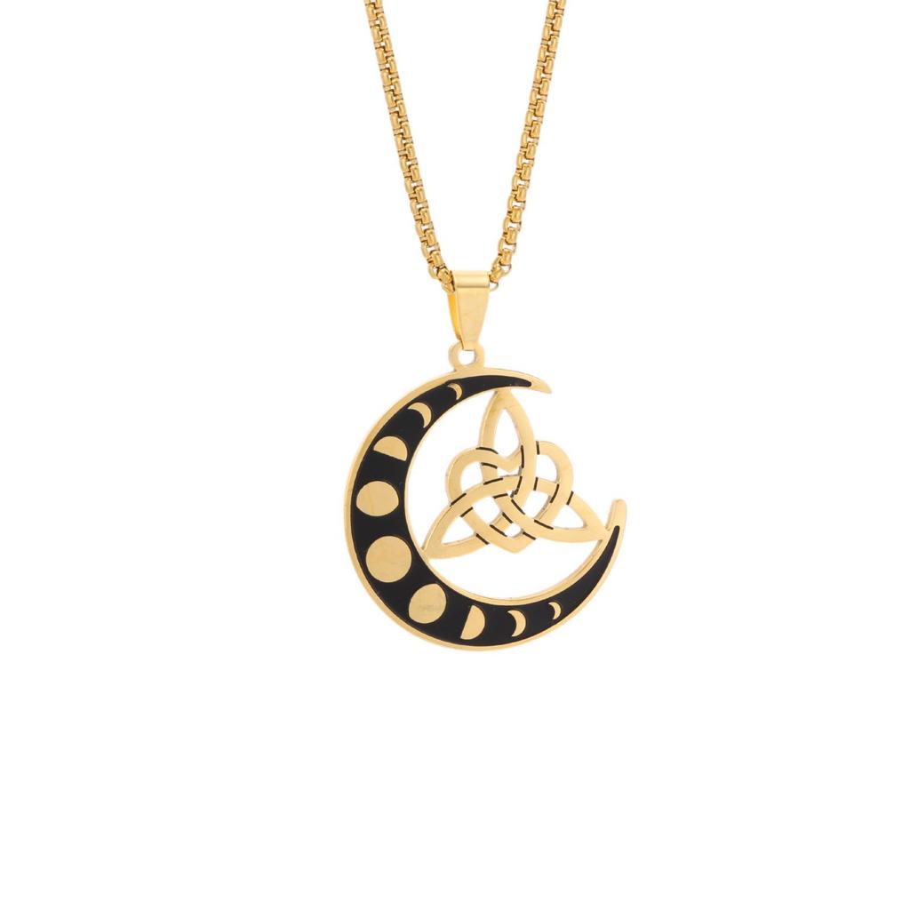 New Necklace Star and Moon Irish Celtic Knot Splicing Versatile Titanium Steel Pendant Necklace
