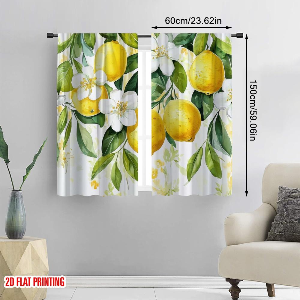 2 szt., druk płaski 2D Zasłona okienna LemonBlossomCanvas Tkanina poliestrowa (bez pręta) Dekoracje Do Domu Idealne dla