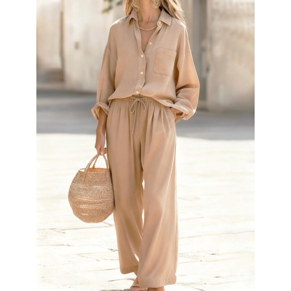 New Solid-color Set of Loose-fitting Long-sleeved Tops for Women