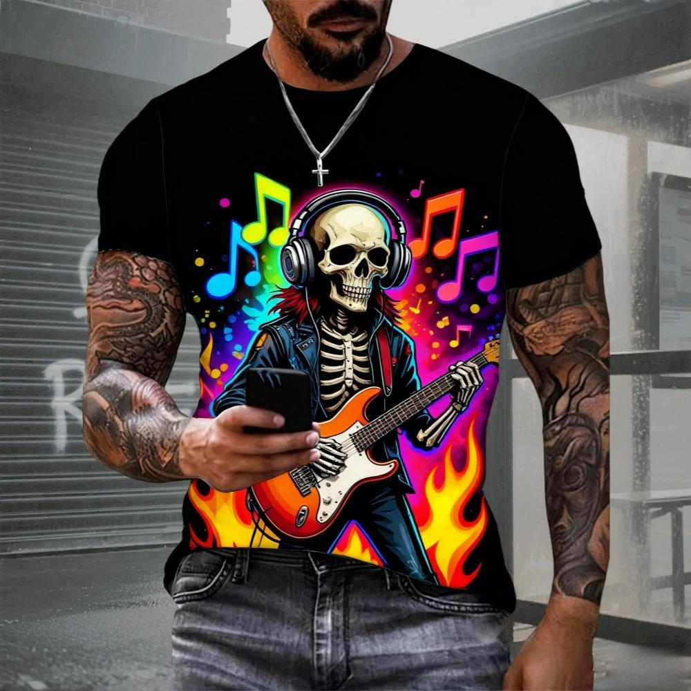 Summer AI Fashion Men's Skull Printed T-Shirts Breathable Short Sleeve Tee O-Neck Men's Clothing Vintage Comfort Y2k Women's Clothes