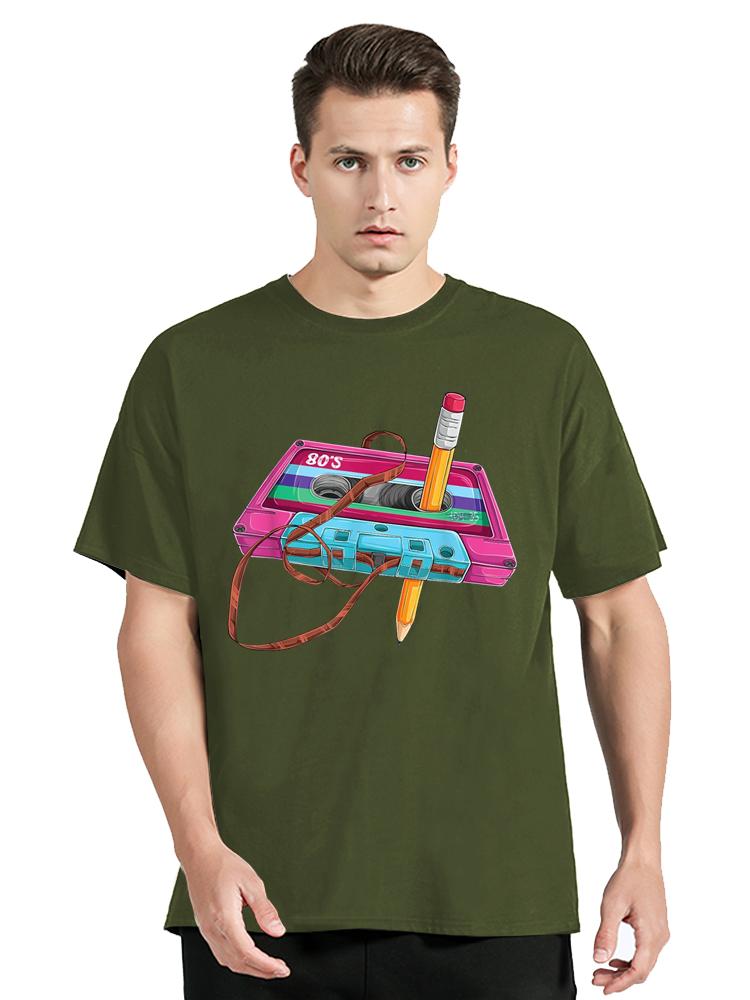

Vintage Cassette Tape Pencil 80s Music Mixtape Tshirt Cotton Casual Tshirt Tops Men Clothing Fitness T Shirt 3XL