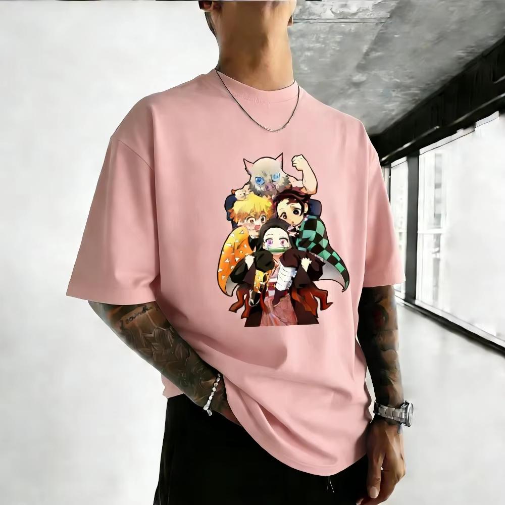 Unisex pure cotton Tshirt  Demon Slayer  Summer 2026 Harajuku style anime print loose family shortsleeved top