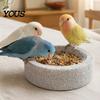 Bird Food Dish Pumice Stone Parrot Bowl, Spill-Proof Water Small Feeding Station Cage Weighted for Lovebirds Conures Indoor Outdoor Feeder