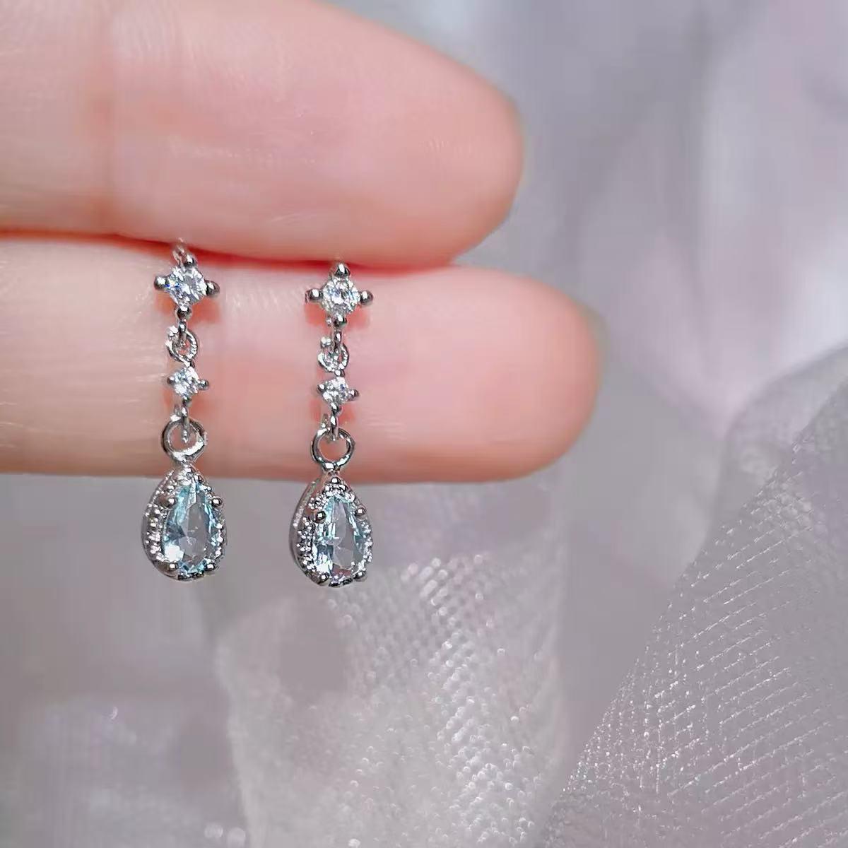 Walden Pond Chilly Blue Water Drop Earrings: Mini Studs with Mosquito Coil Clip