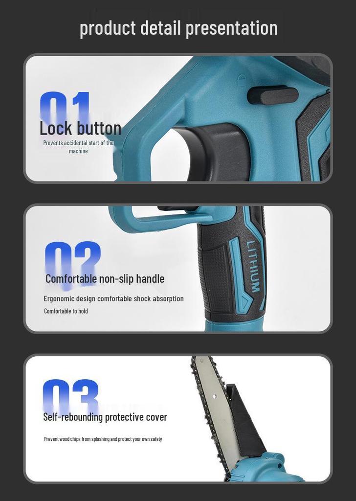 6-Inch Rechargeable Handheld Electric Chainsaw for Outdoor Tree Cutting and Lumberjacking