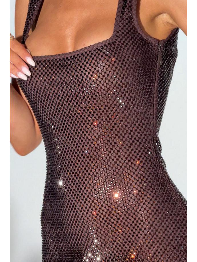 Women's Winter 2024 Rhinestone Backless Dress with Spaghetti Straps - Solid Color, Sexy & Sleeveless, Waist-Hugging Design