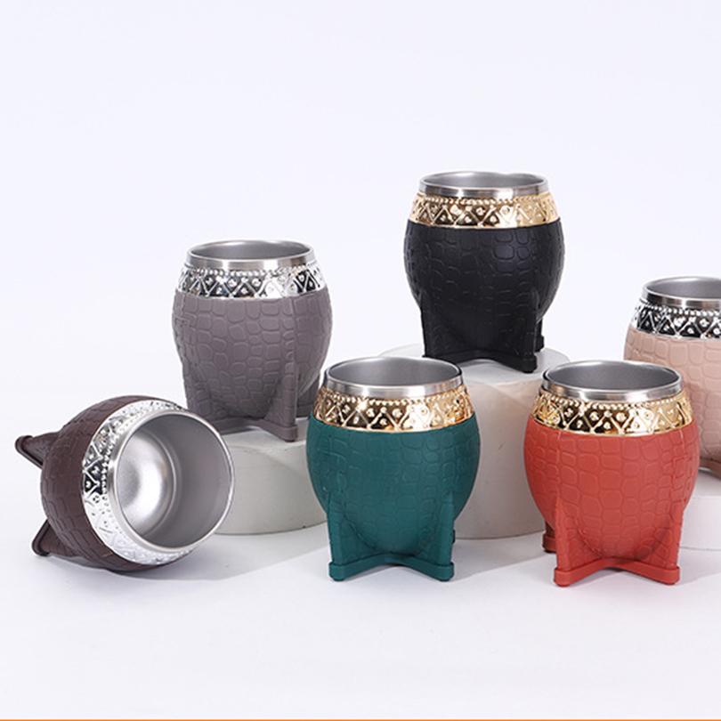 1 buc Cană de apă Paraguay din oțel inoxidabil cu strat dublu cu pai, textură carapace de țestoasă, cană coajă de ou, cană coajă de ou cu textură de piele