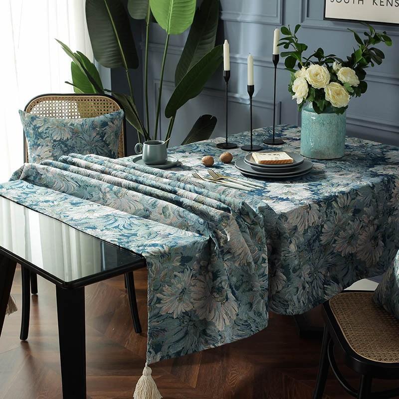 Oil Painting Art Pastoral Home Cotton Linen Background Cloth Tassel Coffee Table Bedside Table Cover Cloth Decor Tablecloth