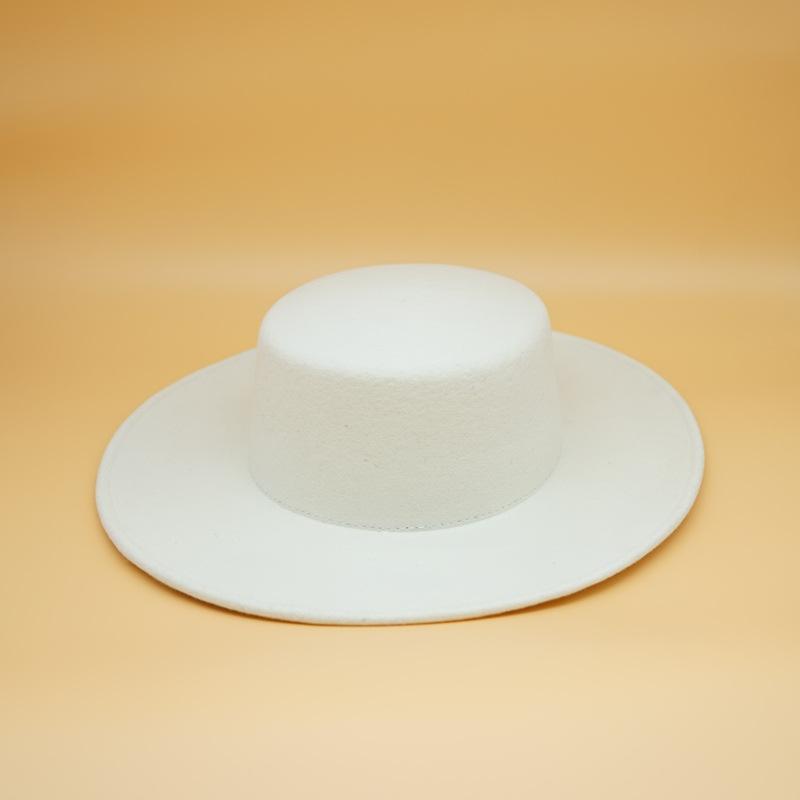 French Celebrity Retro Bow White Wool Woolen Flat Top Top Hat Women'S Autumn And Winter Foreign Trade Wide Brim British Versatile Felt