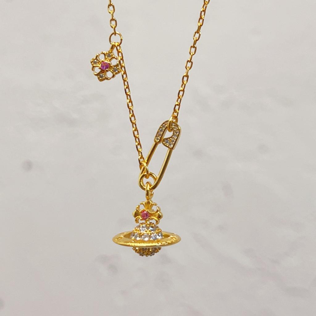Heavy Industry French Saturn Pin Necklace Female Tide Cool Spice Girl Ouyang Nana Light Luxury Niche High-End Accessories