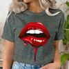 Casual Tee Shirt Lady Clothes Top Short Sleeve Casual Fashion Tshirt Summer Female T Women LIPS BLOOD Graphic T-shirts Clothing