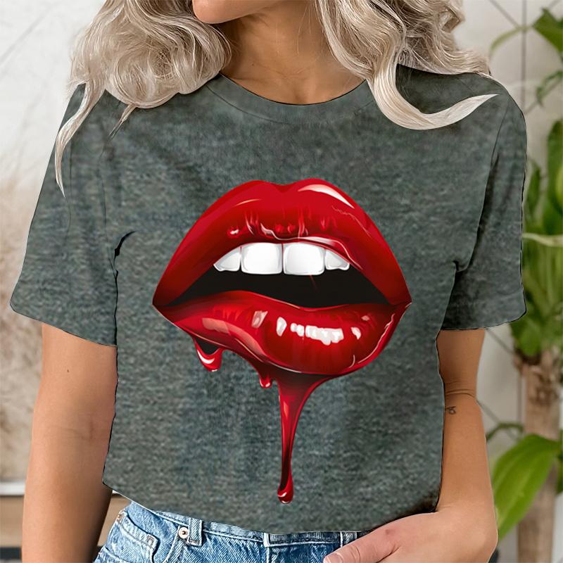 Casual Tee Shirt Lady Clothes Top Short Sleeve Casual Fashion Tshirt Summer Female T Women LIPS BLOOD Graphic T-shirts Clothing
