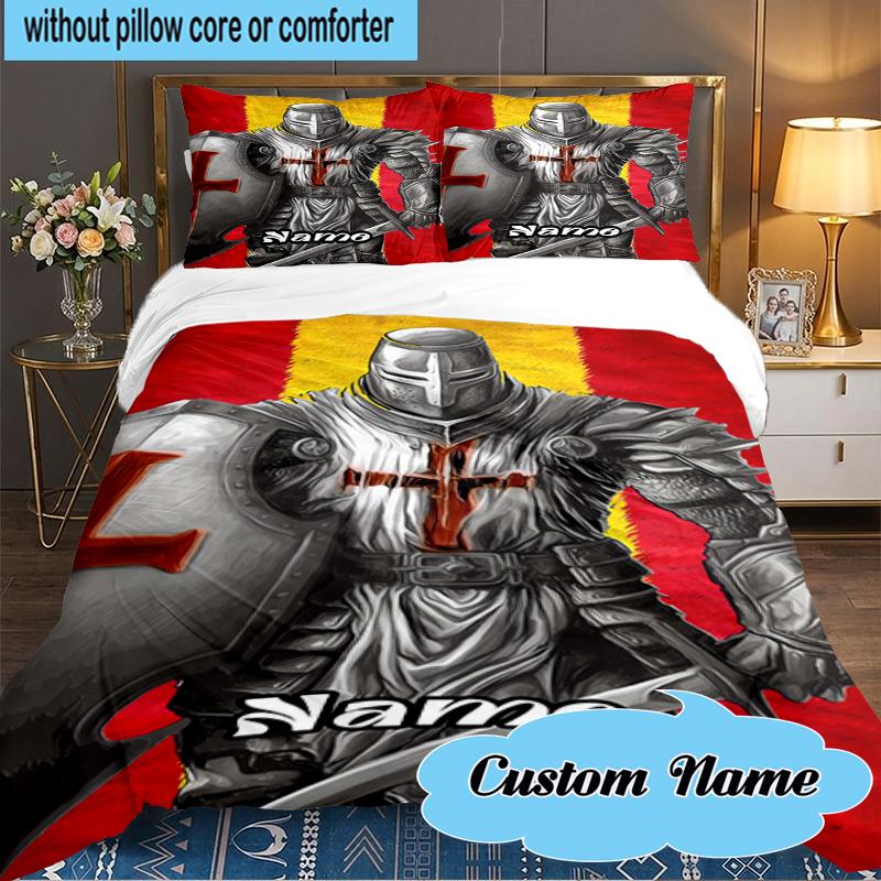 Custom Name Knightly Crest Shield Sword Bedding Set 3pcs, Bedding Set Including 1pc Duvet Cover And 2pcs Pillowcases for Bedroom, Dormitory Gift