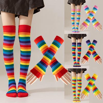 1 Set Regenboog Over de Knie Sokken & Handschoenen, Cosplay Beenwarmers Armwarmers Mode Feest Accessoires