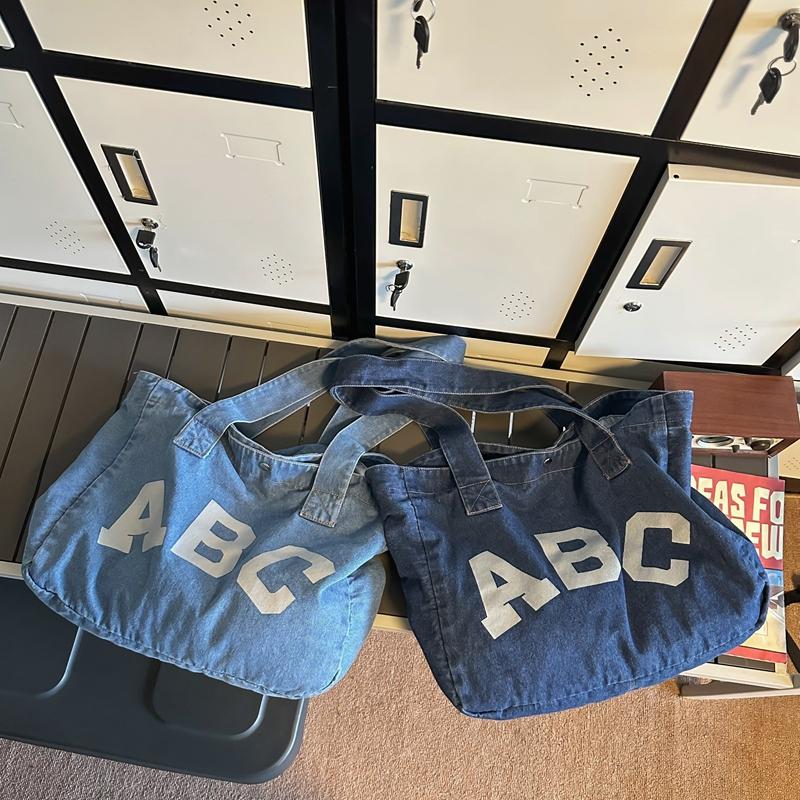 Large Capacity Denim Bag Female Letter Tote Bag Student Shoulder Bag