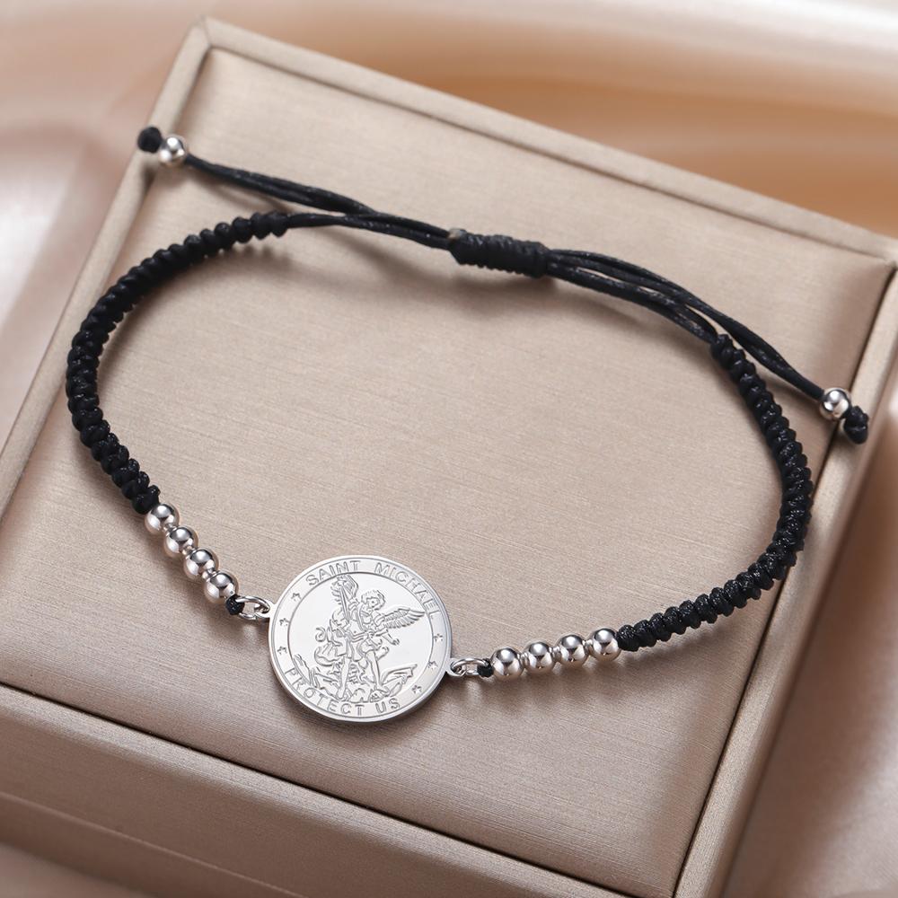 Dawapara Archangel Saint Michael Bracelet Double Sides Carved Charm Protect Us Prayer Amulet Stainless Steel Jewelry