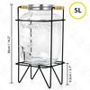 5 Litre Glass Water Dispenser with Stand - Air Tight Lid Glass Pitcher for Detox Water - Mason Jar - Counter Table Top