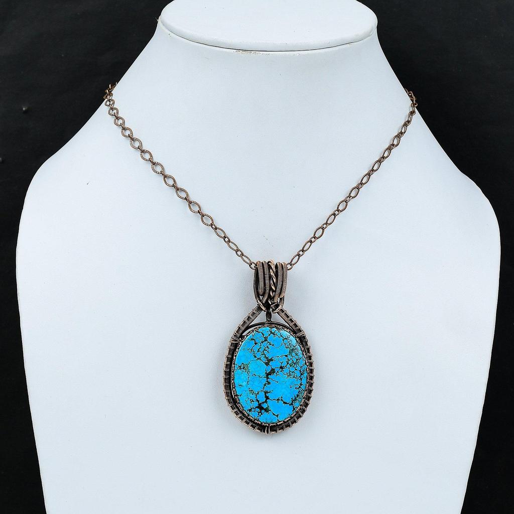 Tibetan Turquoise Pendant Copper Wire Wrapped Jewelry Handmade Copper Pendant Original Gemstone Pendant Engagement Gift Wire Wrapped Pendant