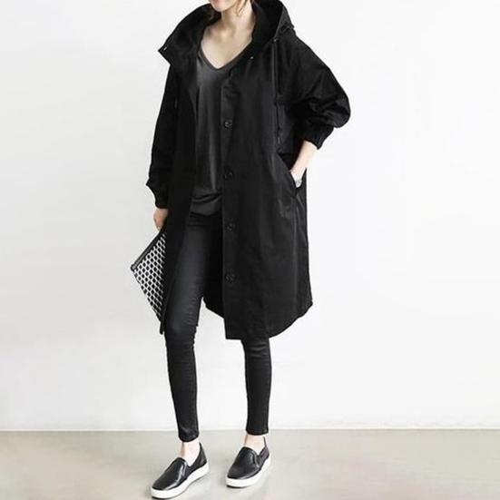 Women's Trench Hoodie Jacket Oversized Windbreaker Jacket Coat Long Sleeve Cotton Loose Fit Fall