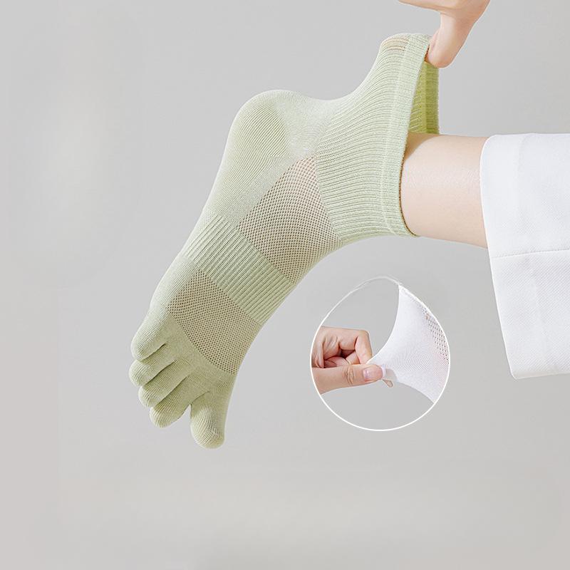 Five-finger Socks, Women's Pure Cotton Short Socks, Antibacterial and Anti-athlete's Foot, Mesh Breathable Mid-calf Toe Socks, Women's Split Toe Socks