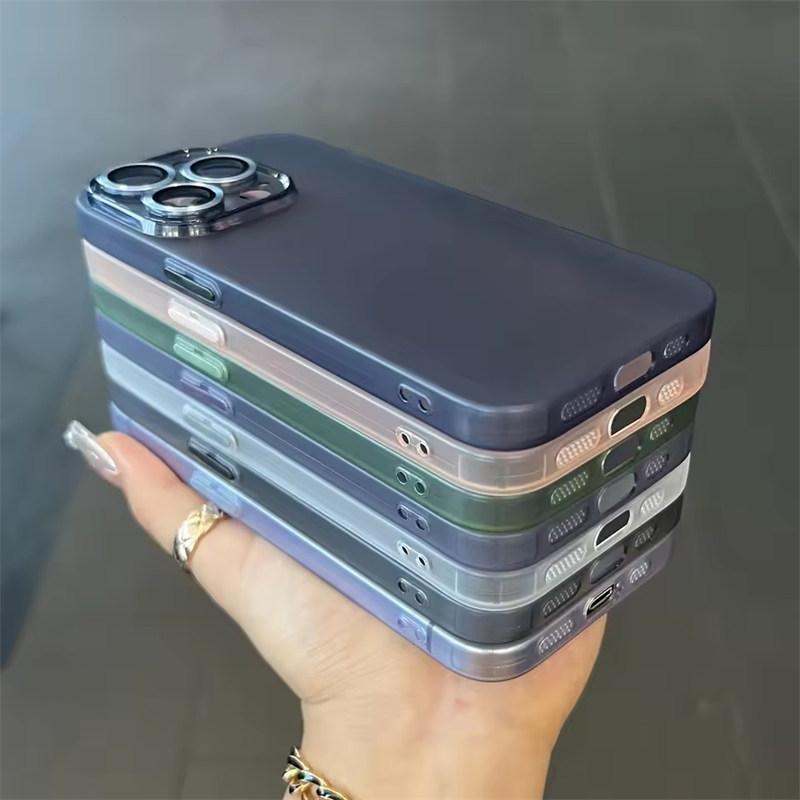 Luxury Matte Ultra Thin Soft TPU Case For iPhone 15 14  13 12 11 Pro Max Transparent Clear Metal Camera Protector Cover