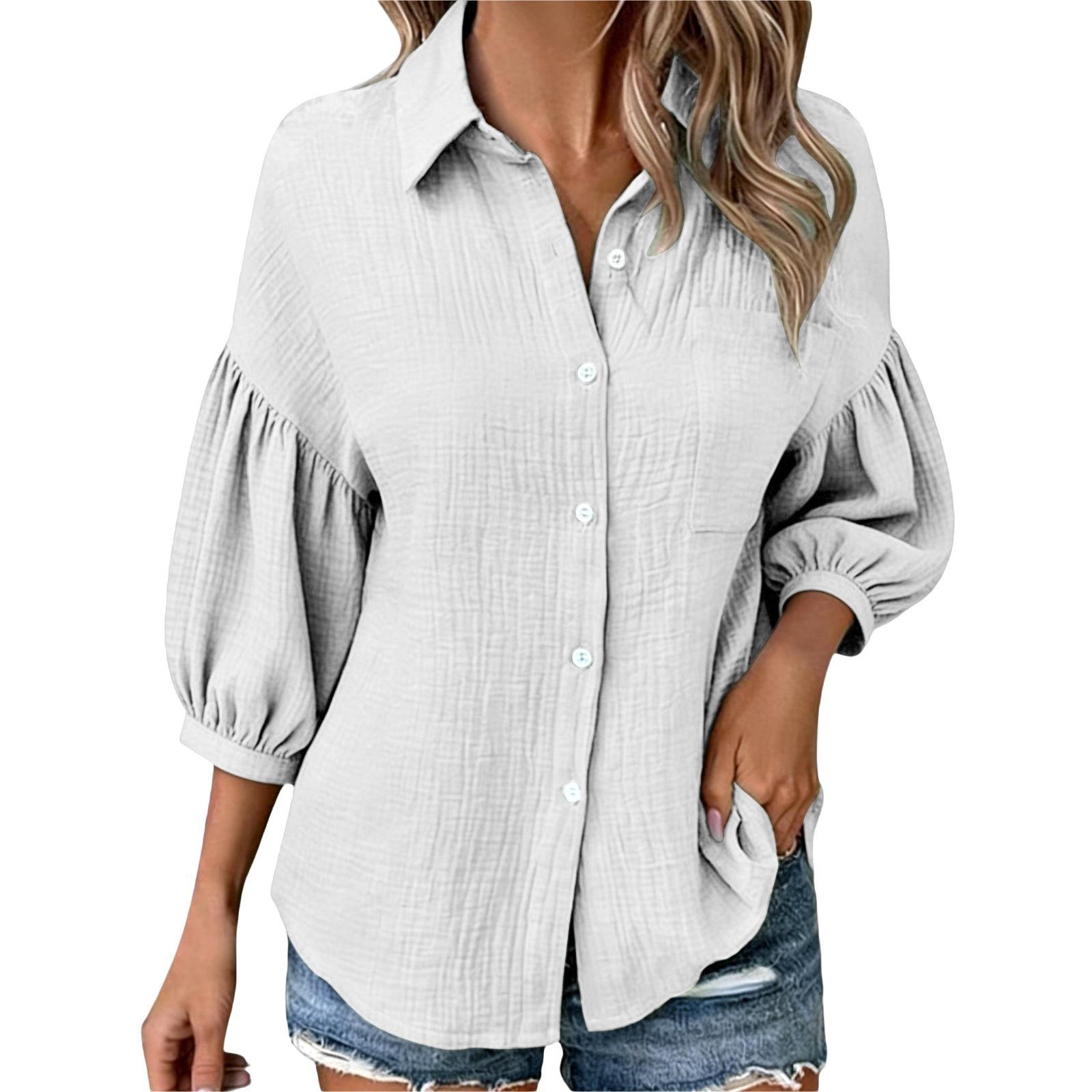 

Women s Fashionable Loose-Fit -Color Casual Button-Down Shirt XL