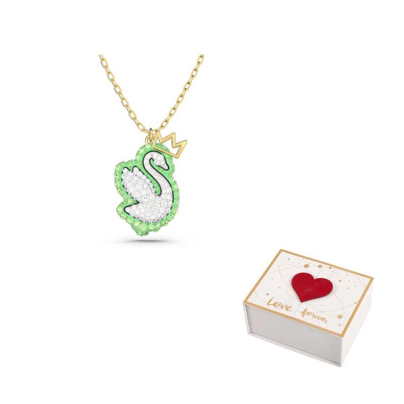 Swarovski Swan Gold tone Plated Chain Pendant Womens F-white gift box