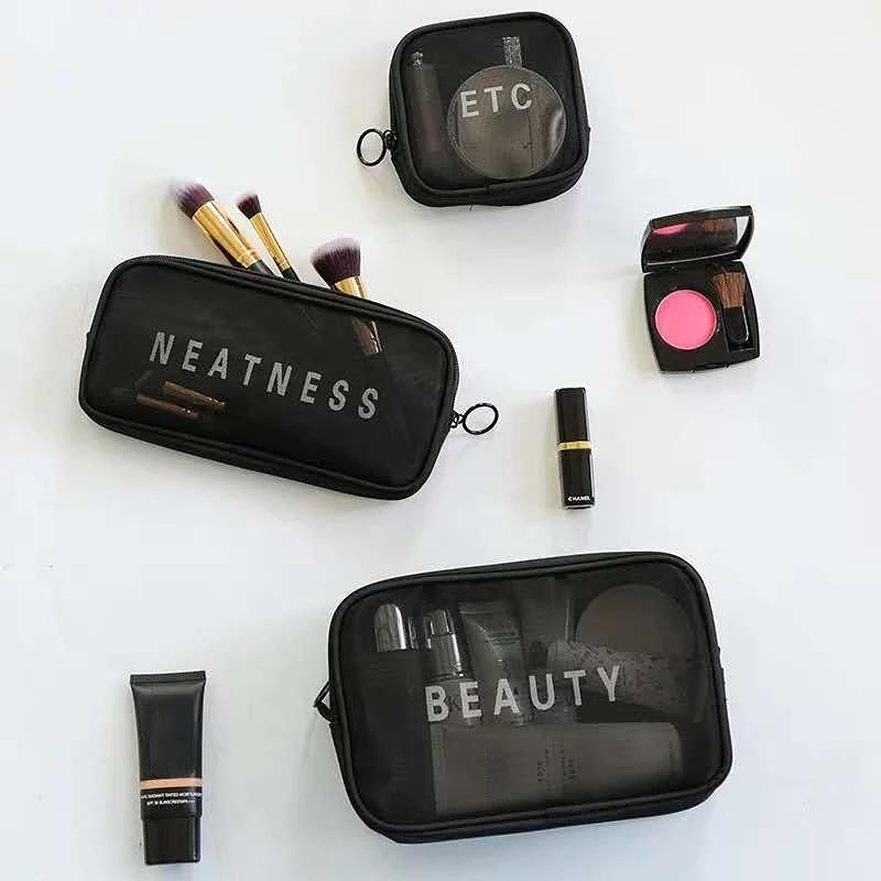 3Pcs Set Women Mesh Cosmetic Bag Travel Storage Makeup Bag Organizer Female Make Up Wash Pouch Portable Toiletry Beauty Case