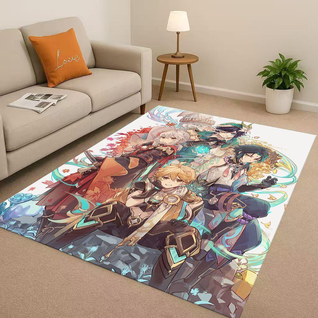 3D Genshin Impact Game Cartoon Living Room Non Slip Area Rug Soft Carpet for Bedroom Playroom Sofa,Easy Clean Home Decor Doormat
