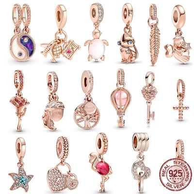 Rose Gold Plated Pendant Charm Gift 925 Sterling Silver Dangle Bead Fit Original Fasion Bracelet Necklace Jewelry For Women