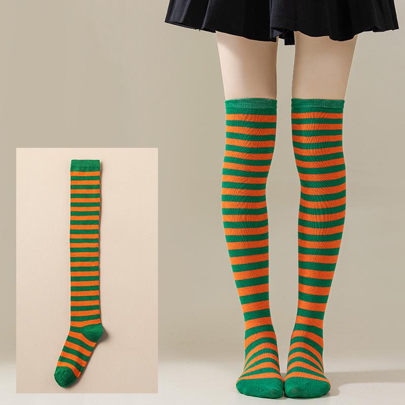 Damen Overknee Socken mit Kreuzstreifen für Halloween, Weihnachten, Karneval, Tanz und Japanische Festivals