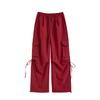Ankola Red Windproof Pants Wide Leg Hiking Pants Parachute Charge Pants Autumn and Winter High Waist Thickened Tooling Pants