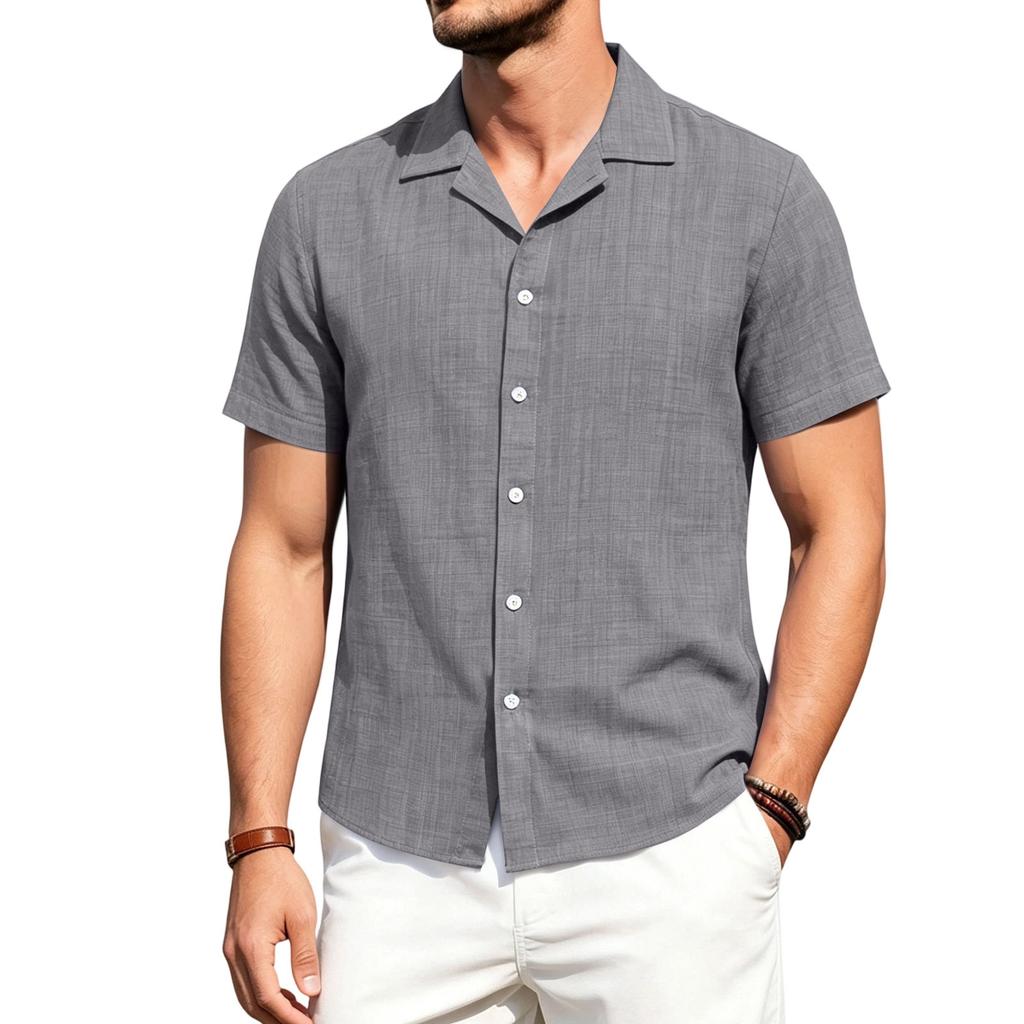 Men's Short Sleeve Shirt Linen Look Button Down Casual Loose Fit Vintage Style Beachwear Summer Top