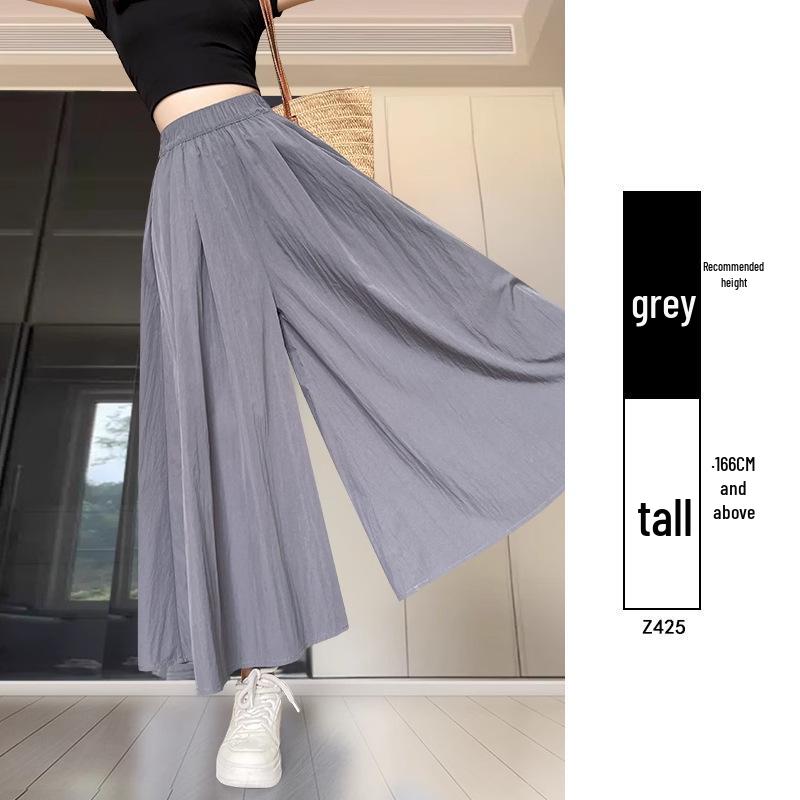 Yamamoto Women's High Waist A-Line Midi Culottes - Summer 2025 Ice Silk Casual Wide Leg Pants