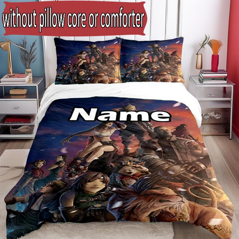 3pcs Duvet Cover Set (1*Duvet Cover + 2*Pillowcase, Without Core), Custom Name Final Fantasy Pattern Bedding Set, Home Bedroom Decor Gift