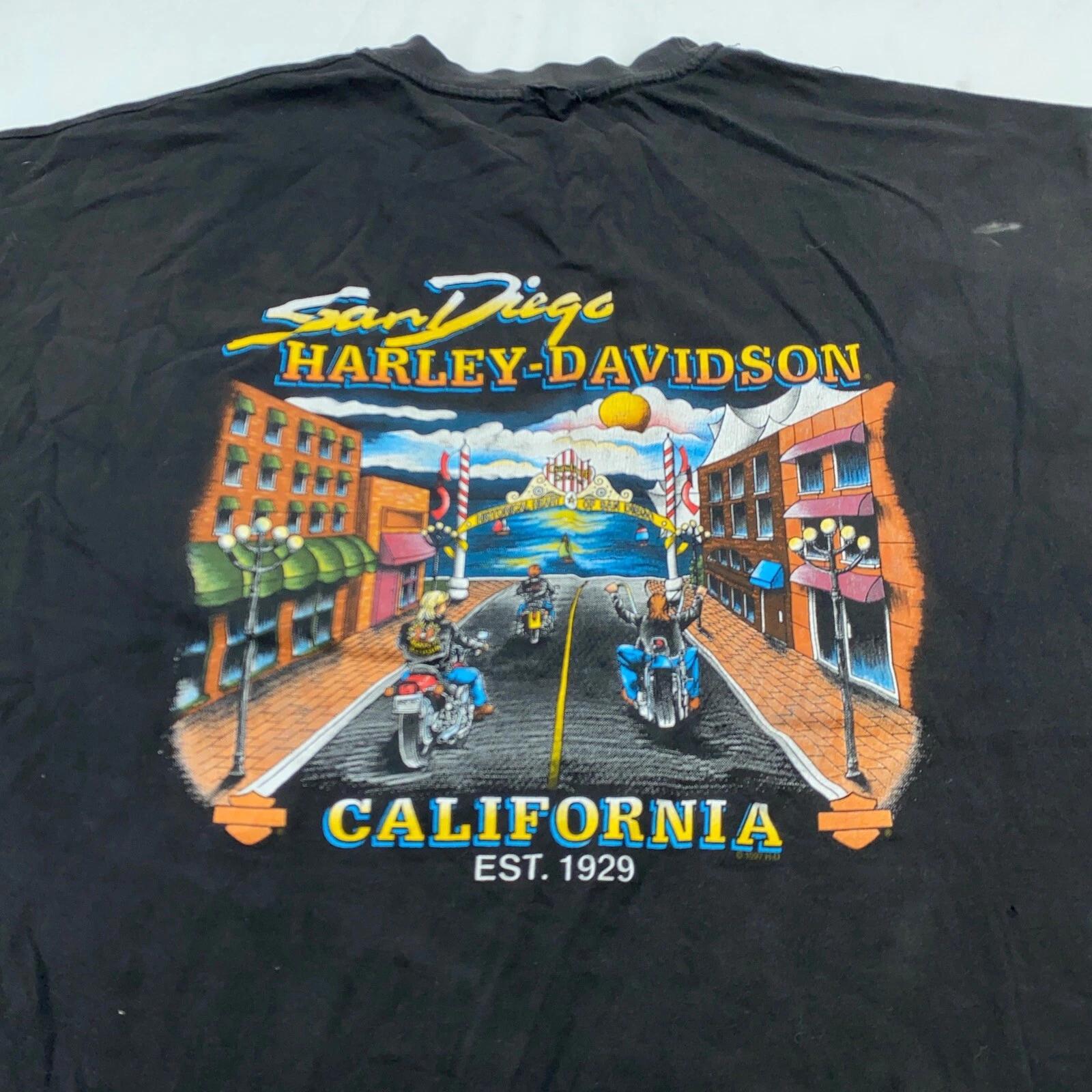 vtg 90s HARLEY DAVIDSON MOTORCYCLE SAN DIEGO CALIFORNIA POCKET T-Shirt XL biker L