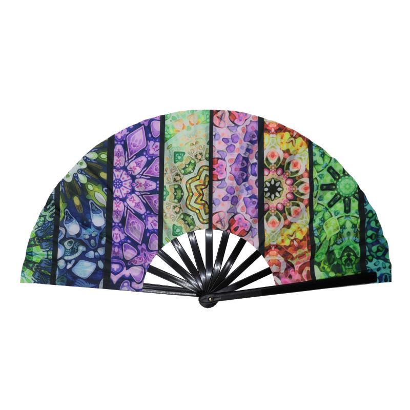 Glow In The Dark Folding Fan Rainbow Starry Sky Design Portable Decor for Party Stage Performance