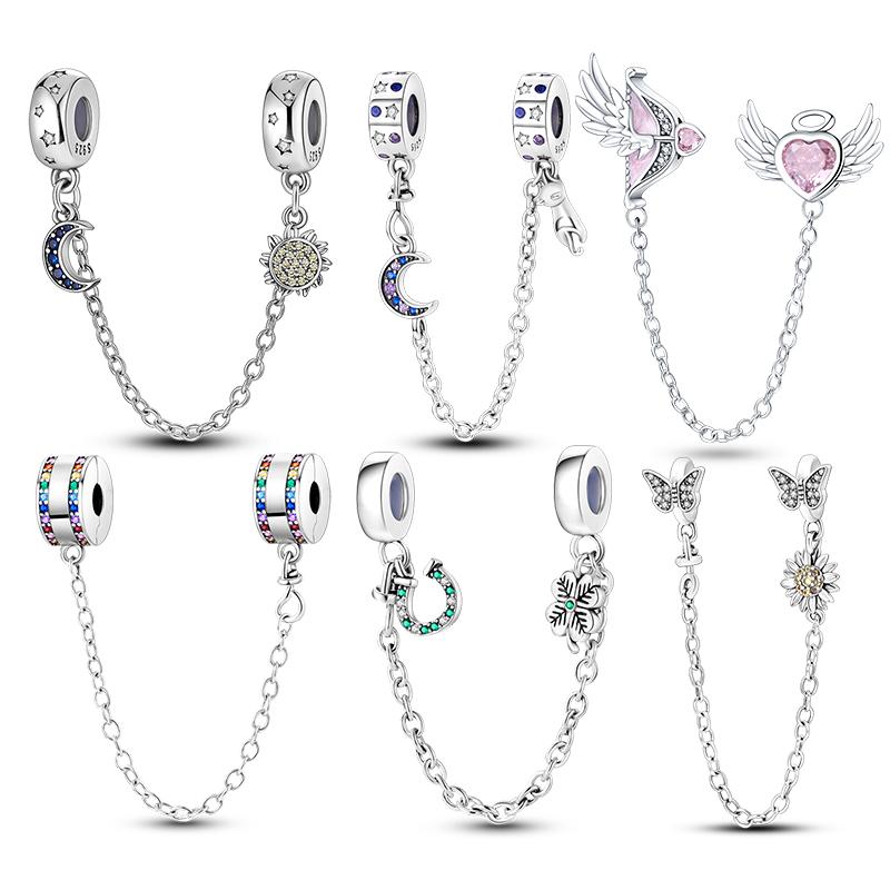 

Настоящее серебро 925 пробы, звезды и луна, подсолнухи, защитные цепочки, разделительные бусины, подвески, подходят для модных оригинальных браслетов 925, ювелирные изделия своими руками