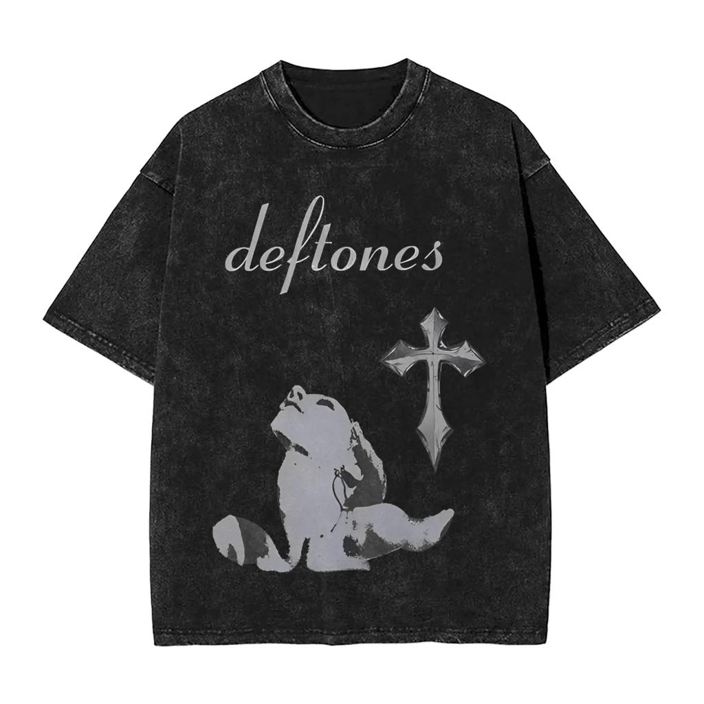 New Arrival Mens Clothes Ohms White Pony Deftones Rock Band Washed Short Sleeved Round Neck Y2k Tshirt Men Clothing Camisetas