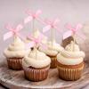 12Pcs Pink Bow Cupcake Toppers Kids Girls Birthday Party Cake Topper Decoration Baby Shower Wedding Bachelorette Party Supplies