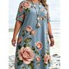Summer Fashion Flowers 3d Print Comfortable Breathable Round Neck Short Sleeved Dresses Women Creative Colorful Plus Size Loose Dresses