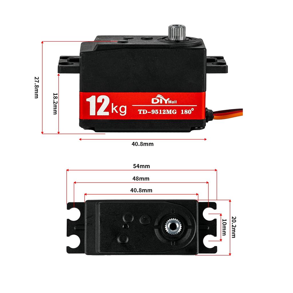 12KG Thin Digital Servo TD-9512MG 4.8v-7.4v Steering Gear 180 Degrees for RC Cars 1:8 1:10 RC Vehicles On-Road Touring Drift Car Models
