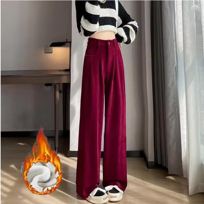Autumn Winter Lady Snow Warm Pants Girls Classic Fleece High Waist Trousers Women Straight Leg Plush Thermal Casual Pants