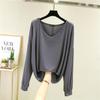 Slim Long Sleeve Bottom Shirt Solid Large Fit Versatile V-neck Top Spring and Summer