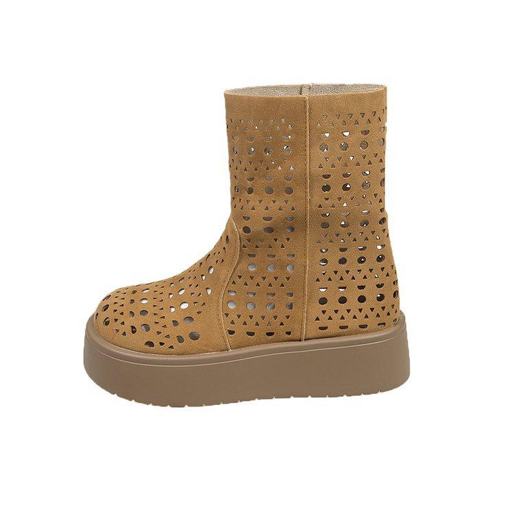 Fashion Hot Selling Women 2025 New Summer Suede Vintage Hollow Out Women Ankle Boots Anti-slip Fashion Breathable Platform Female Boots