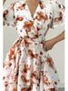 Elegant Floral Ruffled V-Neck Summer Dress - Women's Retro Holiday Style