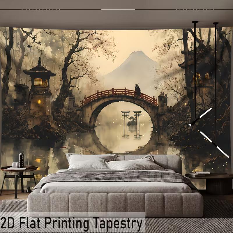 2D Zen-Garten Berg Fuji Wandteppich Ästhetische Heim-Hintergrunddekoration