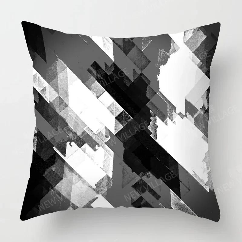 Modern Grau Schwarz Abstrakt Geometrisch Kissenbezug Heimdeko Kissenbezug Sofa Wurfkissenbezug 45x45 40x40