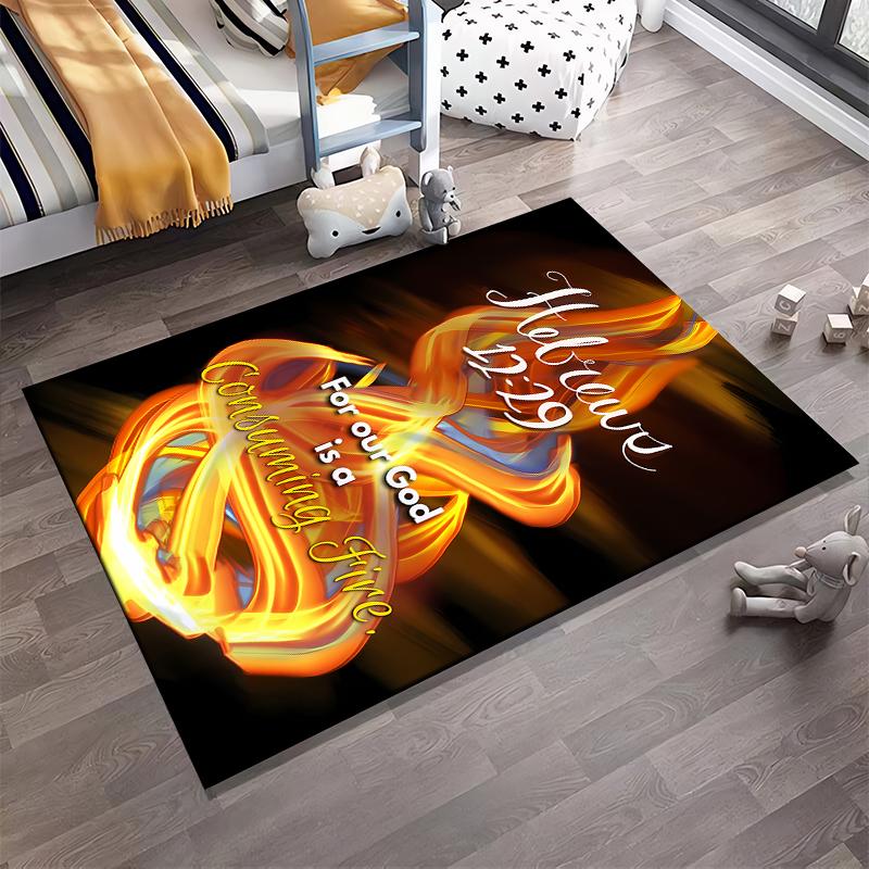 Hebrews 12:29 Fire Design Rug Non-slip rug suitable for living room and bedroom sofas.