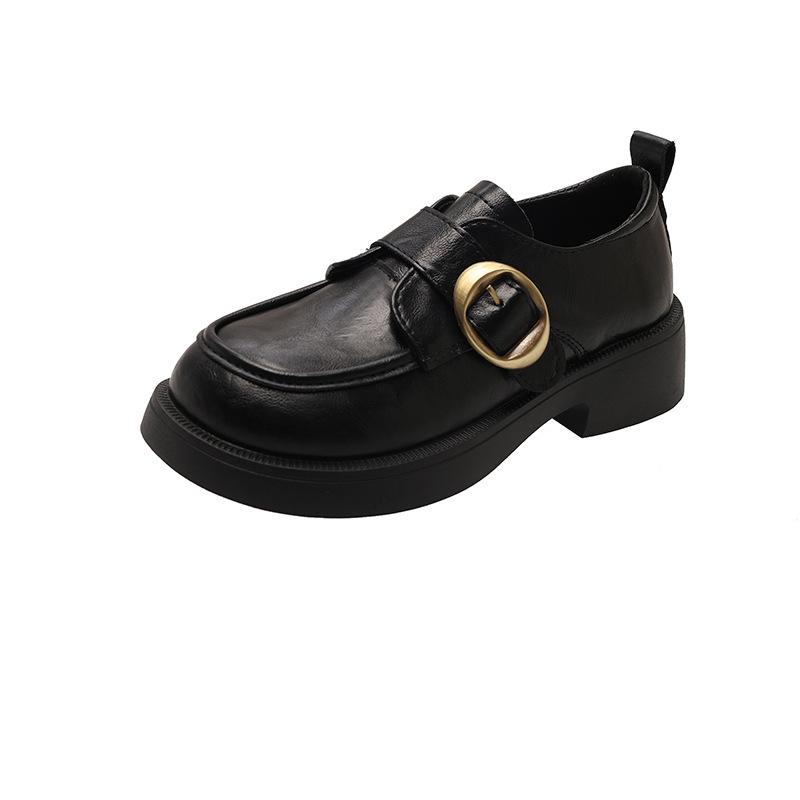 Små läderskor dam brittisk stil 2025 ny höst explosion svart jk enkelskor mångsidiga pendlar mjukbottnade loafers